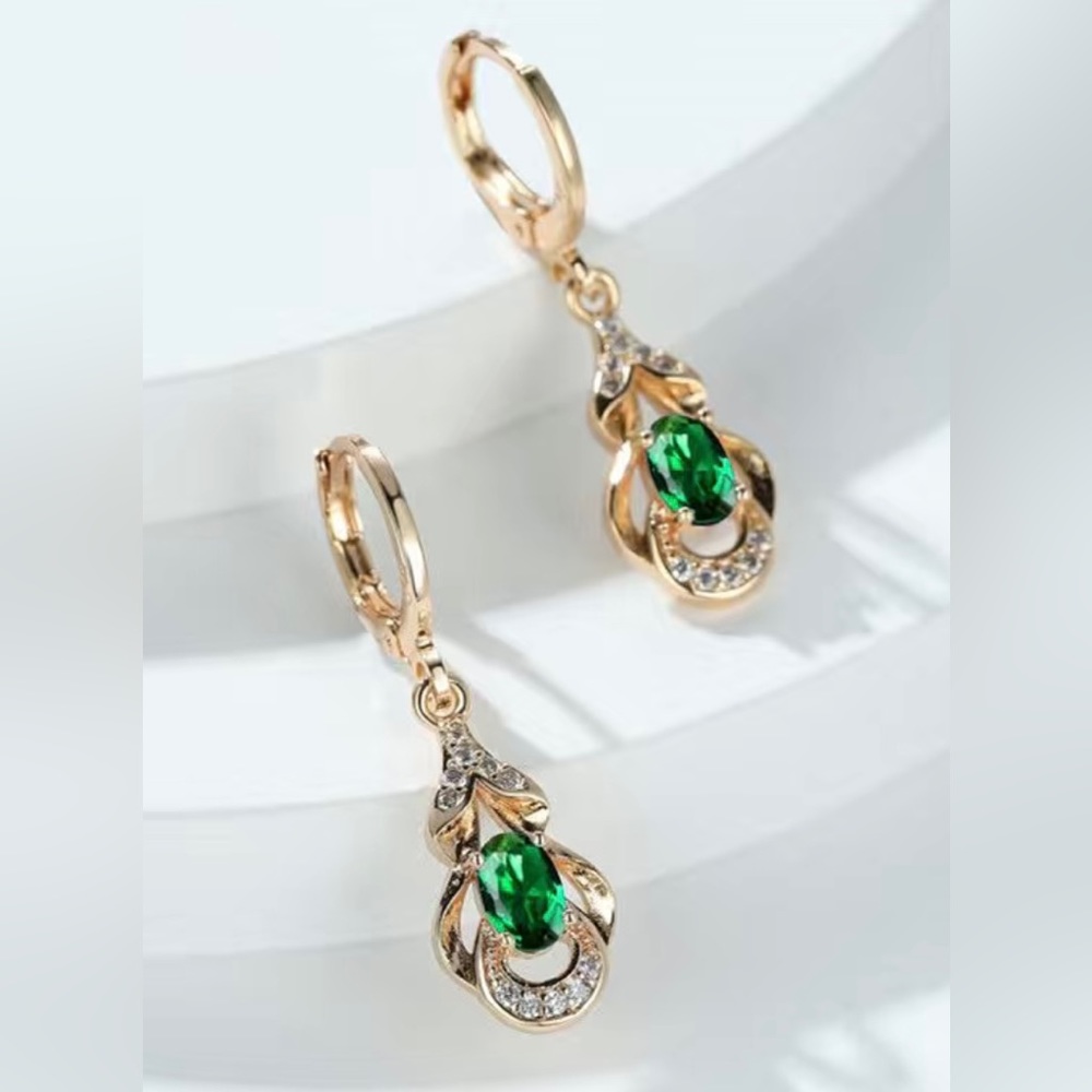 Green gem dangle earrings